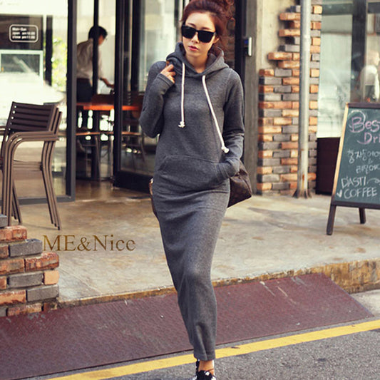 Autumn Winter Women Black Gray Sweater Dress Warm Fur Fleece Hoodies Long Sleeve Slim Maxi Long Dresses Vestidos Femininas